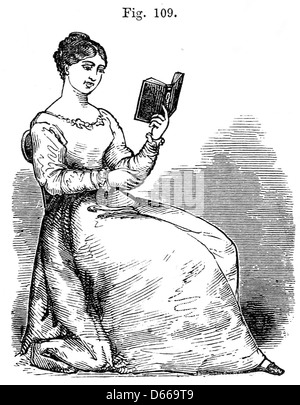 Un traité de 1849 sur l'anatomie, la physiologie et l'hygiène, discutant de la posture appropriée pour des activités telles que la lecture et la position assise. Il fournit des informations médicales précoces sur la santé humaine et l'ergonomie. Banque D'Images