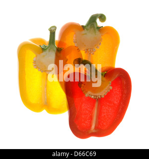 Trois poivrons mixte ouvert, éclairé Banque D'Images