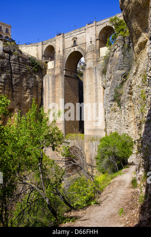 La gorge el tajo, nouveau pont (espagnol : Puente Nuevo) à partir de la 18e siècle dans la région de Ronda, Andalousie, espagne. Banque D'Images