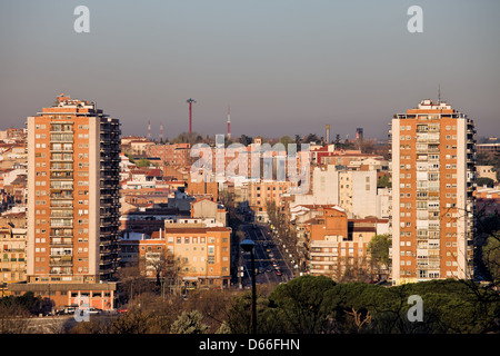 Bloc d'appartements et immeubles à appartements de la ville de Madrid, Espagne. Banque D'Images