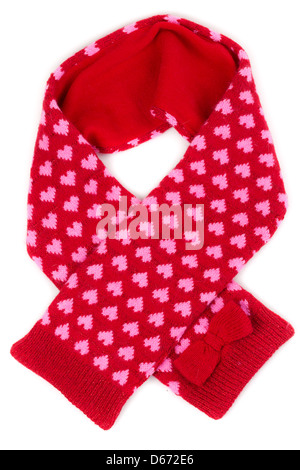 Foulard rouge avec un motif de coeur. Isoler sur blanc. Banque D'Images