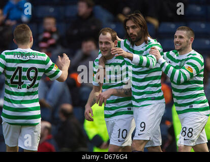 Glasgow, Ecosse. 14 avril 2013. Anthony Stokes du Celtic célèbre marquant le gagnant lors de la demi-finale de la Coupe écossais William Hill 2013, stade de Hampden Park, Glasgow. Plus Sport Action Images/Alamy Live News Banque D'Images