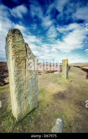 Pierres debout dans l'anneau 'O, Shetlands, Orkney Stenness. Banque D'Images