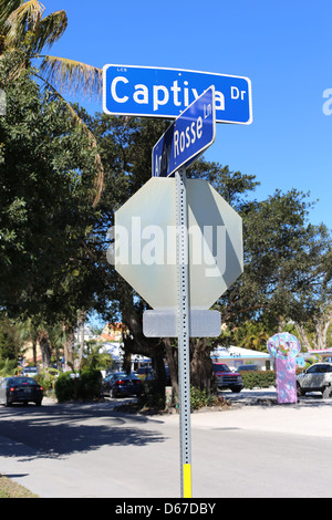 La signalisation routière et des rues à Captiva Island, Floride, USA y compris Captiva Drive Banque D'Images