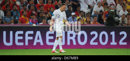 La France Franck Ribery pendant l'UEFA EURO 2012 football match de quart de finale l'Espagne contre la France lors de la Donbass Arena de Donetsk, Ukraine, 23 juin 2012. Photo : Thomas Eisenhuth dpa (veuillez vous reporter aux chapitres 7 et 8 de l'http://dpaq.de/Ziovh à l'UEFA Euro2012 Termes & Conditions)  + + +(c) afp - Bildfunk + + + Banque D'Images