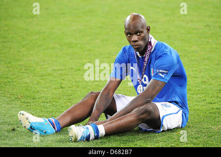 Mario Balotelli de l'Italie après l'UEFA EURO 2012 football match final contre l'Espagne l'Italie au Stade Olympique de Kiev, Ukraine, 01 juillet 2012. L'Espagne a gagné 4-0. Photo : Revierfoto Banque D'Images