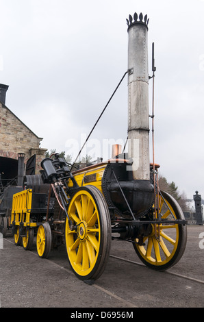 Réplique de Stephenson's Rocket machine à vapeur au musée Beamish North East England UK Banque D'Images