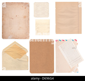 Ensemble de vieilles feuilles de papier, carte et enveloppe Banque D'Images