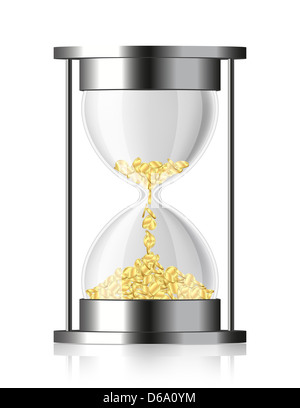Le temps est de l'argent - avec des pièces de hourglass Banque D'Images