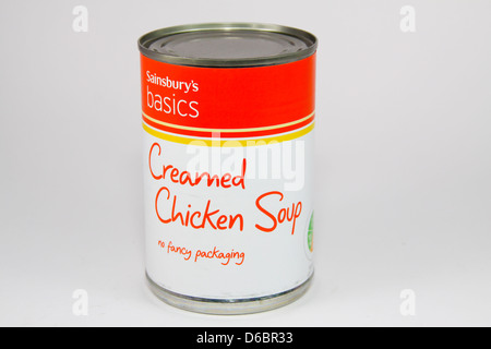 Sainsbury's gamme de base de soupe au poulet crémeux tin Banque D'Images