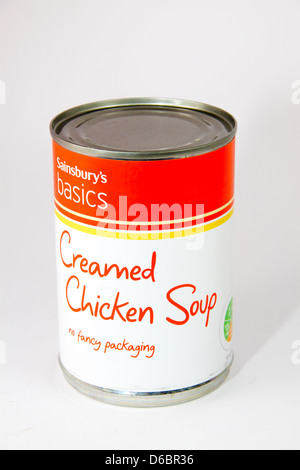 Sainsbury's gamme de base de soupe au poulet crémeux tin Banque D'Images