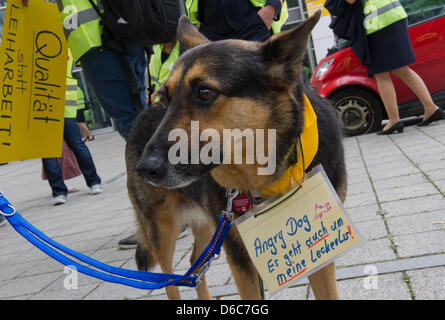 Un berger allemand Nele est l'un des participants à la grève de la Lufthansa vol du bord à l'aéroport Franz-Josef Strauss de Munich, Allemagne, 4 septembre 2012. Le service de bord Ovni union a lancé un appel aux agents de bord du transporteur à déposer leurs travaux et de faire grève. Photo : Peter Kneffel Banque D'Images