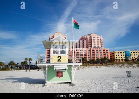 Lifeguard station sur plage de Clearwater, en Floride. Banque D'Images