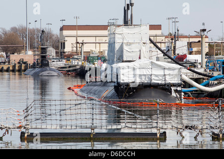 Sous-marins de la classe Los Angeles à Naval Station Norfolk. Banque D'Images