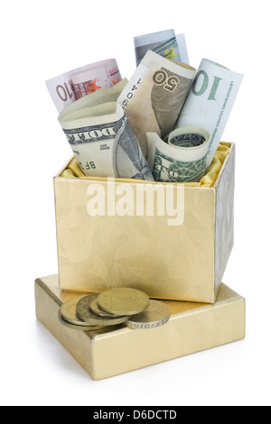 L'or et l'argent dans une boîte dorée Banque D'Images