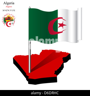 L'Algérie drapeau onduleux sur site contre l'arrière-plan blanc, abstract art vectoriel illustration, image contient la transparence Banque D'Images