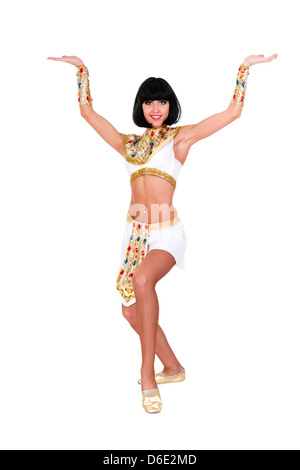 Pharaon danse femme portant un costume égyptien. Banque D'Images