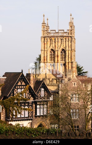 Prieuré de Great Malvern, Tour de l'église paroissiale. Banque D'Images