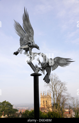 Buzzards Malvern, sculpture par Walenty Pytel à Great Malvern pour marquer le jubilé de diamant de la reine Elizabeth 2, 2012. Banque D'Images