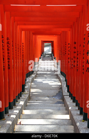 Portes Torii rouge et les étapes de l'entrée du Sanctuaire Shinto Hie-Jinja à Tokyo, Japon Banque D'Images