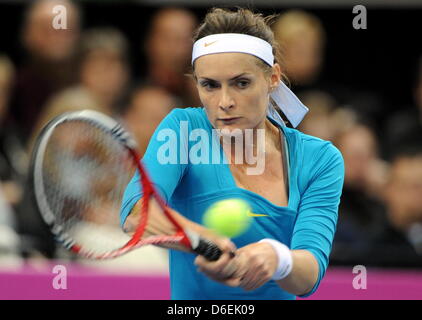 République tchèque Iveta Benesova professionnel de tennis est en concurrence avec l'Allemagne au cours de la Sabine Lisicki Fed Cup quart finale entre l'Allemagne et la République tchèque à la Porsche Arena de Stuttgart, Allemagne, 04 février 2012. Photo : BERND WEISSBROD Banque D'Images