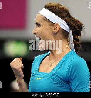 République tchèque Iveta Benesova professionnel de tennis est en concurrence avec l'Allemagne au cours de la Sabine Lisicki Fed Cup quart finale entre l'Allemagne et la République tchèque à la Porsche Arena de Stuttgart, Allemagne, 04 février 2012. Photo : BERND WEISSBROD Banque D'Images