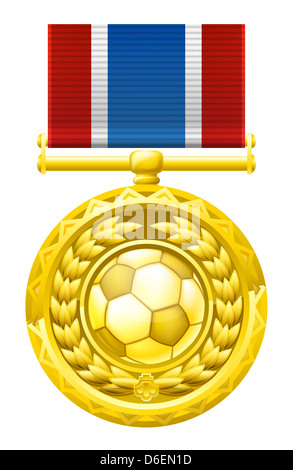 Les lauréats or une médaille avec une couronne de laurier et de football soccer ball illustration. Banque D'Images