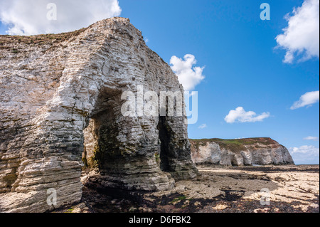 L'érosion de la mer le long des falaises de craie hautes Flamborough Head, East Riding of Yorkshire, Royaume-Uni.. Banque D'Images