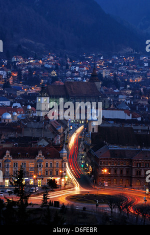 Brasov old centre médiéval, vue de nuit, Roumanie Banque D'Images