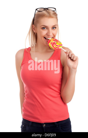 Portrait of Beautiful Girl with big lollipop Banque D'Images