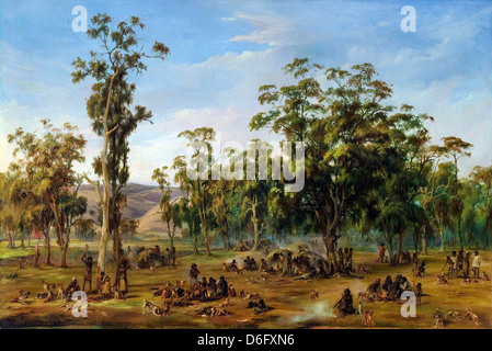 Alexander Schramm, un campement autochtone, près de l'Adelaide contreforts 1854 Huile sur toile. Art Gallery of South Australia Banque D'Images