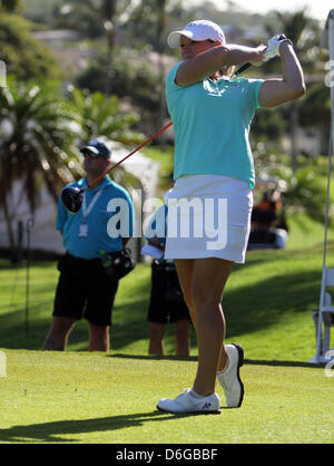 Le 17 avril 2013 - Kapolei, HI, USA - 17 Avril 2013 : Kristy McPherson tees off au premier tour de la 2013 Championnat Lotte présenté par J Golf au Ko Olina Golf Club. Banque D'Images