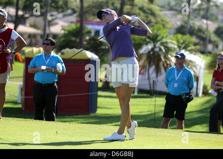 Le 17 avril 2013 - Kapolei, HI, USA - 17 Avril 2013 : Kris Tamulis tees off au premier tour de la 2013 Championnat Lotte présenté par J Golf au Ko Olina Golf Club. Banque D'Images