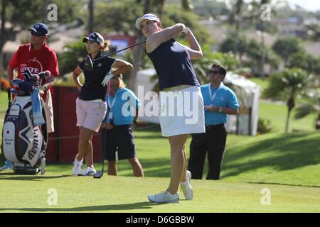 Le 17 avril 2013 - Kapolei, HI, USA - 17 Avril 2013 : Masson Caroline tees off au premier tour de la 2013 Championnat Lotte présenté par J Golf au Ko Olina Golf Club. Banque D'Images