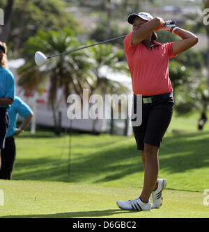 Le 17 avril 2013 - Kapolei, HI, USA - 17 Avril 2013 : Sandra Chamgkija tees off au premier tour de la 2013 Championnat Lotte présenté par J Golf au Ko Olina Golf Club. Banque D'Images