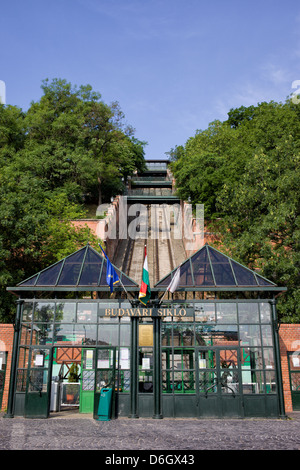 Funiculaire de la colline du château de Budapest (en hongrois : Budavari Siklo), la Hongrie. Banque D'Images