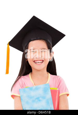 Diplôme happy little girl holding books Banque D'Images