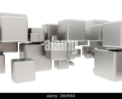 3d abstrait metal construction cubes sur fond blanc Banque D'Images
