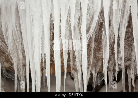 Cascade de glace dans la région de Valle del Forni. L'Italie. Banque D'Images