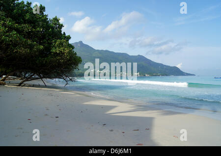 Une vue pittoresque de la plage centrale de Beau Vallon près de la ville de Mahé, République des Seychelles, 2 mars 2012. La plupart des passagers qui étaient à bord du paquebot de croisière Costa Allegra endommagés dans le Idndian Ocean a décidé de poursuivre leurs vacances sur les Seychelles après leur navire est remorqué de la mer ouverte à un port sûr dans les îles. Photo : Carola Frentzen Banque D'Images