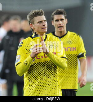 L'action de Dortmund Lukasz claps après la Bundesliga match de foot entre FC Augsburg et Borussia Dortmund à l'Arena de SDL-Augsburg, Allemagne, 10 mars 2012. Photo : Bernd Weissbrod Banque D'Images