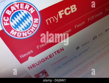 ILLUSTRATION - un illustré présente une vue de la nouvelle page web "yFCB' du club de football Bundesliga FC Bayern Munich à Munich, Allemagne, 28 mars 2012. FC Bayern Munich ouvre son propre réseau social. MyFCN est censé prendre le Bayern de Munich où de nombreux fans passent beaucoup de leur temps : l'internet. Quelques règles sont censées garantir les droits civils de la langue, même après les défaites, Photo : ST Banque D'Images