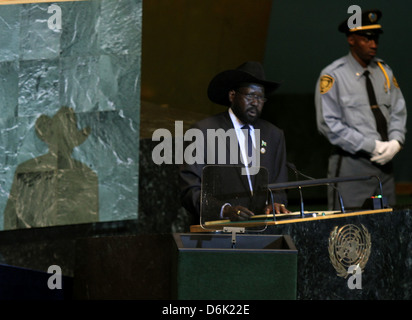 Le président de la République du Soudan du Sud Salva Kiir 66e session de l'Assemblée générale des Nations Unies à l'Organisation des Nations Unies Banque D'Images