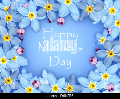 Carte de fête des mères avec fleur cadre bleu Banque D'Images