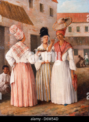 Agostino Brunias, un Indien de l'Ouest la fille de fleur et deux autres femmes de couleur libre. vers 1769 huile sur toile. Banque D'Images