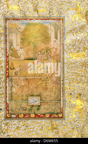 Abu al-Fazl ibn Mubarak, une feuille d'Akbarnama par Abu Fazl 1920 enluminés ; factures (feuilles). Banque D'Images