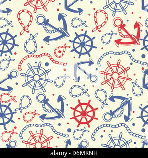 Modèle sans couture avec ancres blanc sur fond bleu Banque D'Images