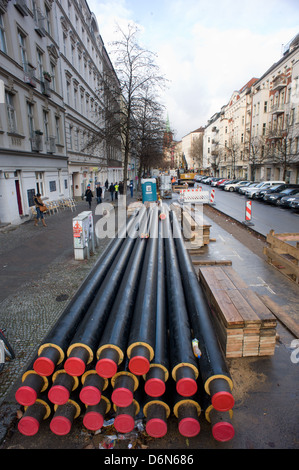 Berlin, Allemagne, sur un site de construction sont sur Fernwaermerohre Stargarderstrasse Banque D'Images