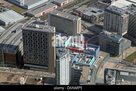 Vue aérienne de Media City à Manchester Salford Quays Banque D'Images