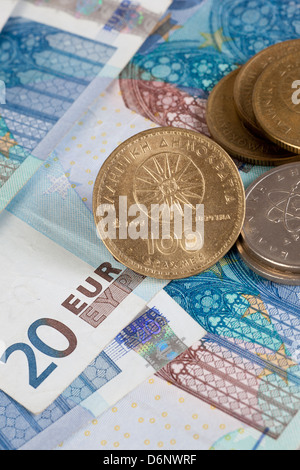 Berlin, Allemagne, l'euro et l'ancien Drachme coin Banque D'Images